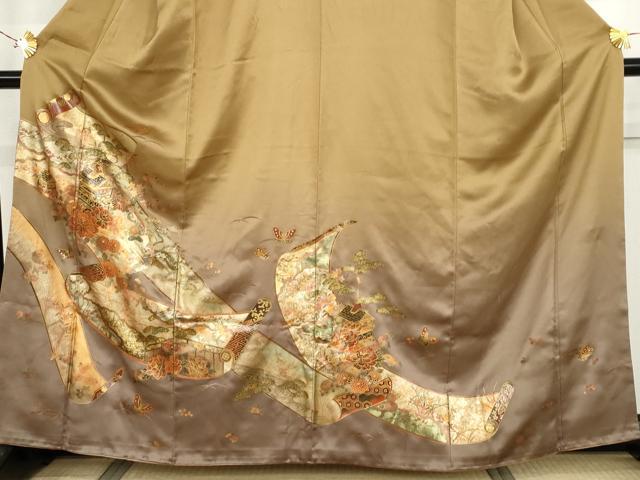 平和屋着物●漆工芸作家 金森一博 訪問着 絵巻風景花蝶文 暈し染め 金彩 正絹 逸品 AABJ3730cs