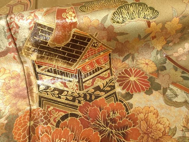 平和屋着物●漆工芸作家 金森一博 訪問着 絵巻風景花蝶文 暈し染め 金彩 正絹 逸品 AABJ3730cs