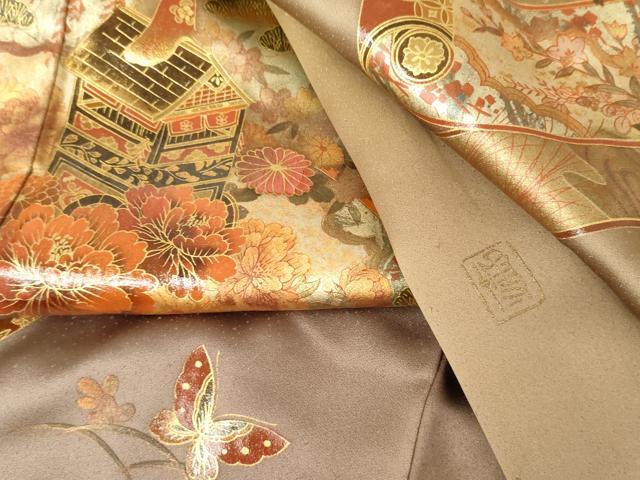 平和屋着物●漆工芸作家 金森一博 訪問着 絵巻風景花蝶文 暈し染め 金彩 正絹 逸品 AABJ3730cs