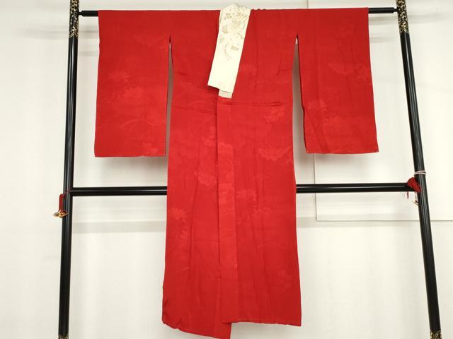 平和屋着物●アンティーク 大正ロマン 長襦袢 袷 草花地紋 半衿刺繍 正絹 逸品 AABJ3734cs