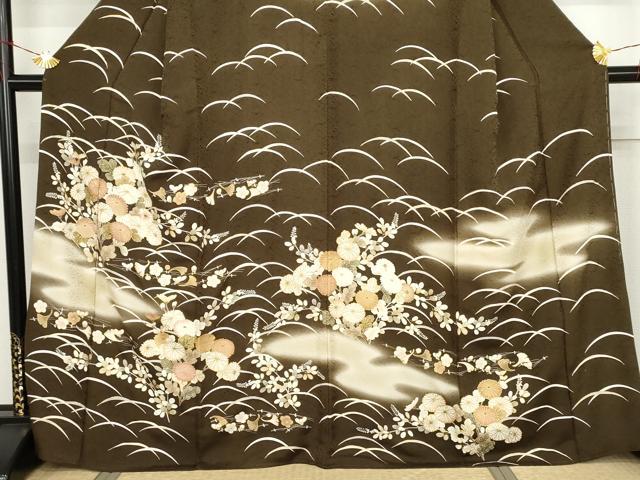 平和屋着物●訪問着 駒刺繍 芝花文 暈し染め 金彩 正絹 逸品 AABJ3737cs