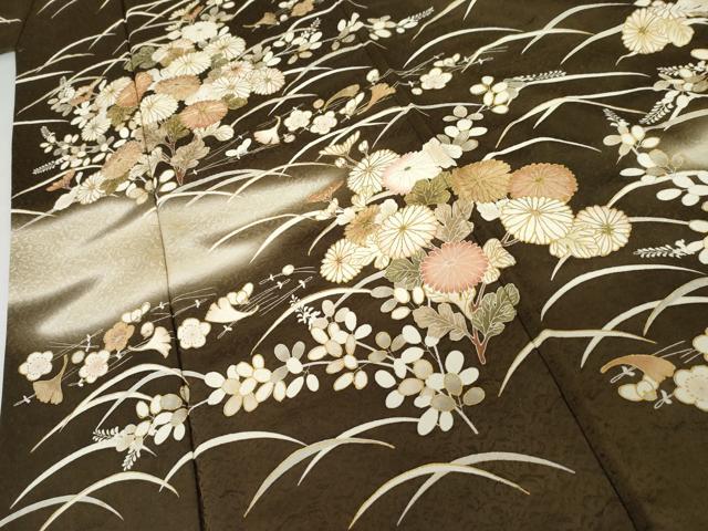 平和屋着物●訪問着 駒刺繍 芝花文 暈し染め 金彩 正絹 逸品 AABJ3737cs