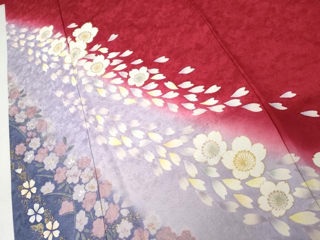 平和屋着物●豪華振袖 駒刺繍 舞桜 暈し染め 金彩 正絹 逸品 AABJ3744cs