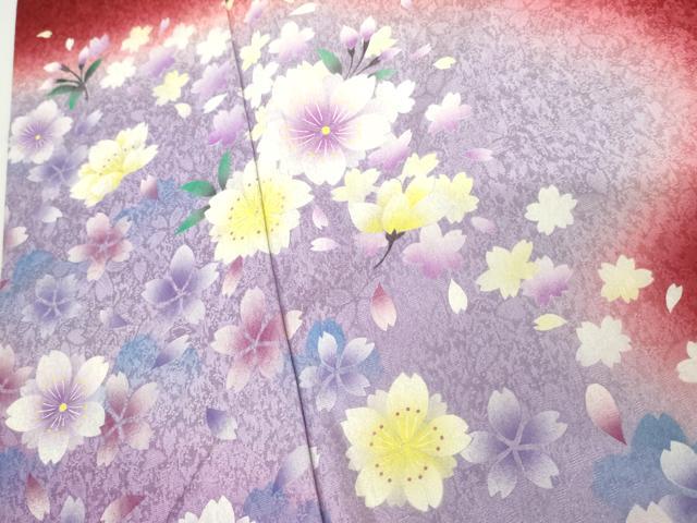 平和屋着物●豪華振袖 舞花文 暈し染め 正絹 逸品 AABJ3752cs