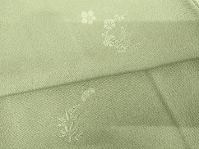 平和屋着物●本加賀友禅作家 柿本市郎監修 色無地 笹梅 柳色 正絹 逸品 AABJ3753cs