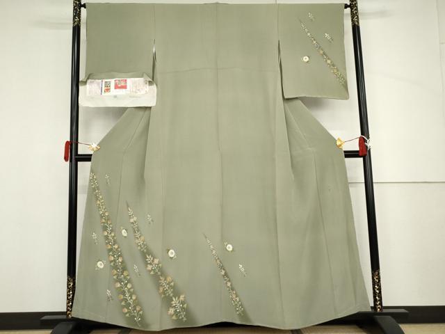 平和屋着物●本加賀友禅作家 金丸修一 訪問着 草花文 暈し染め 浜ちりめん やまと誂製 反端付き 正絹 逸品 AABJ3766cs