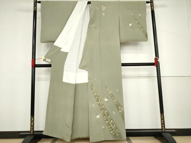 平和屋着物●本加賀友禅作家 金丸修一 訪問着 草花文 暈し染め 浜ちりめん やまと誂製 反端付き 正絹 逸品 AABJ3766cs