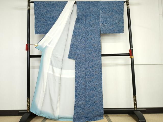 平和屋着物●上質な小紋 藍染 本場徳島 鬼しぼ縮緬 反端付き 正絹 逸品 AABJ3769cs
