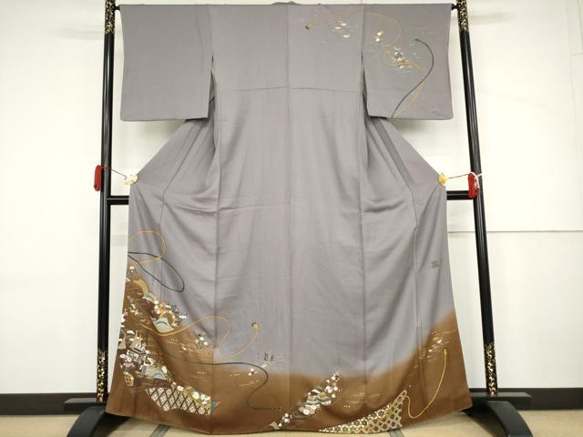 平和屋着物●世界的友禅作家 千地泰弘 訪問着 松竹梅風景文 暈し染め 金彩 正絹 逸品 AABJ3777cs
