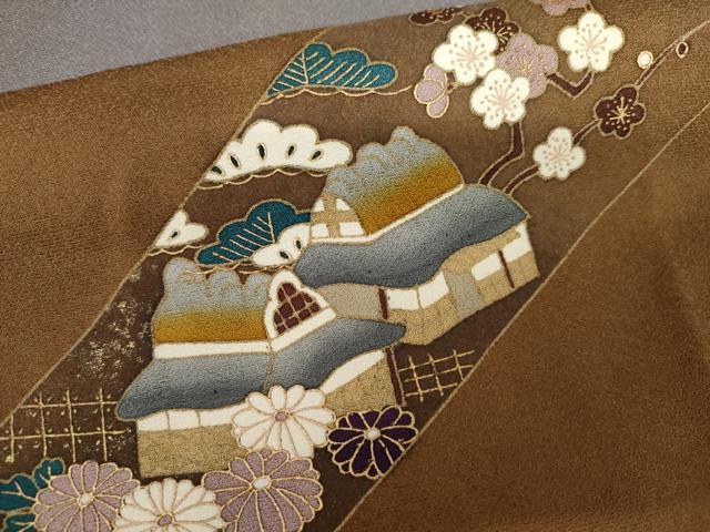 平和屋着物●世界的友禅作家 千地泰弘 訪問着 松竹梅風景文 暈し染め 金彩 正絹 逸品 AABJ3777cs