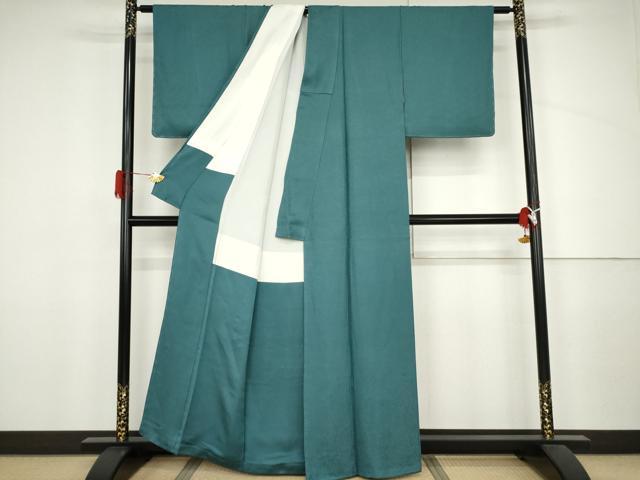 平和屋着物●上質な色無地 霞地紋 納戸色 正絹 逸品 AABJ3780cs