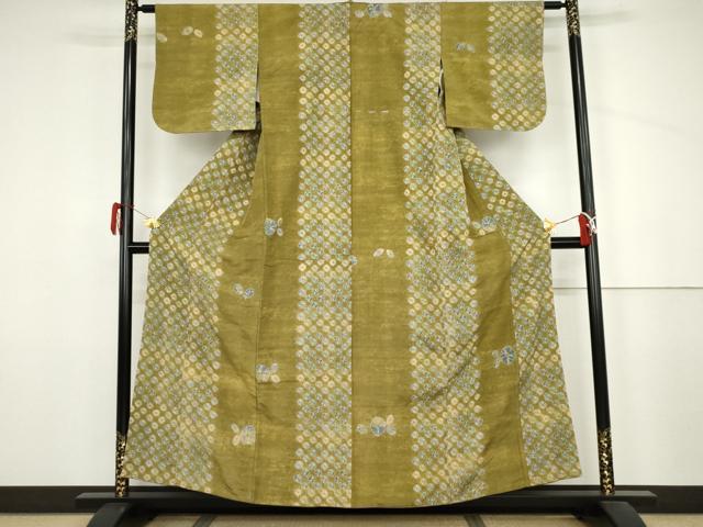 平和屋着物●上質な紬 雲絞り 草花間道 正絹 逸品 AABJ3787cs