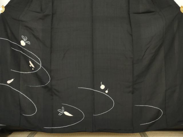 平和屋着物●十日町 名門青柳謹製 訪問着 紬地 絞り 成り物 黒地 正絹 逸品 AABJ3793cs