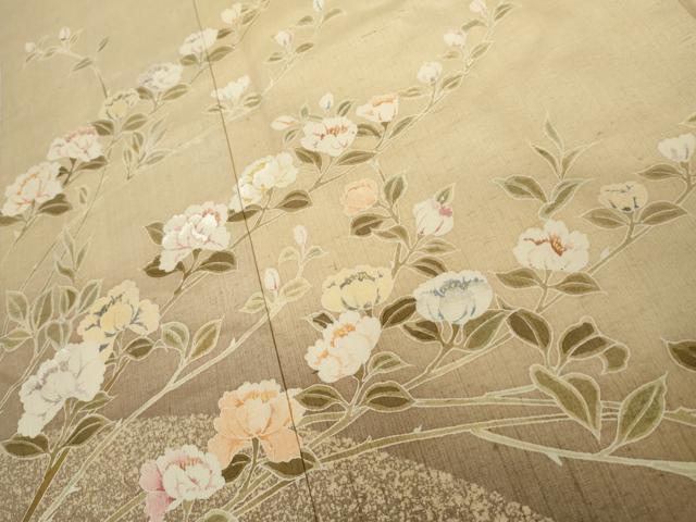 平和屋着物●訪問着 紬地 刺繍 枝花文 正絹 逸品 AABJ3795cs