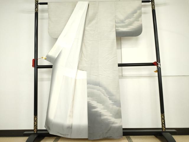 平和屋着物●藤倉守正 本塩沢 訪問着 やまだ織 霞文 正絹 逸品 AABJ3796cs