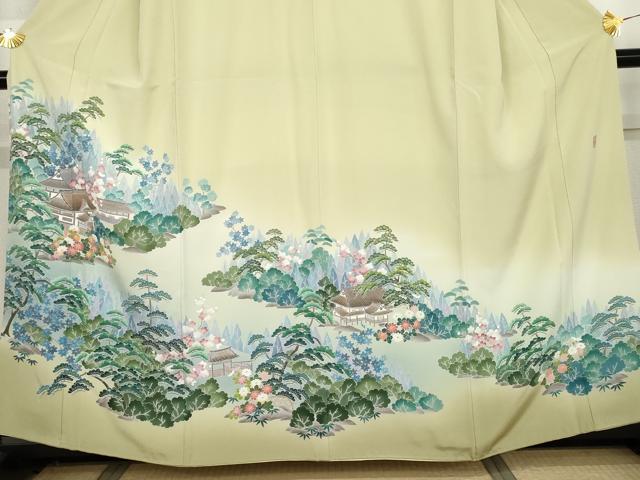平和屋着物●手描友禅 奥田秀水 訪問着 松竹梅風景文 暈し染め 正絹 逸品 AABJ3808cs