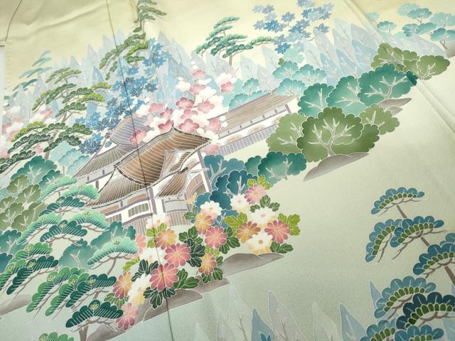 平和屋着物●手描友禅 奥田秀水 訪問着 松竹梅風景文 暈し染め 正絹 逸品 AABJ3808cs