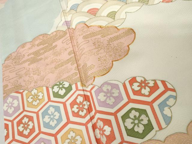 平和屋着物●訪問着 駒刺繍 雲重ね吉祥文 金彩 正絹 逸品 AABJ3811cs