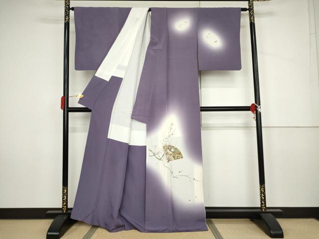 平和屋着物●中国三大刺繍 相良刺繍 総刺繍 訪問着 作家物 扇面吉祥花蝶文 暈し染め 金糸 正絹 逸品 AABJ3812cs