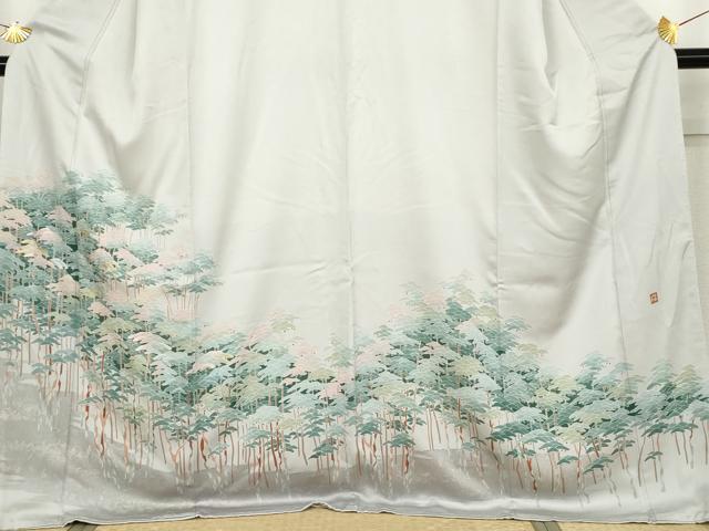 平和屋着物●豪華色留袖 友禅 作家物 刺繍 樹林文 ロング丈 正絹 逸品 AABJ3817cs
