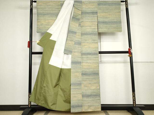 平和屋着物●上質な紬 横段文 正絹 逸品 AABJ3822cs