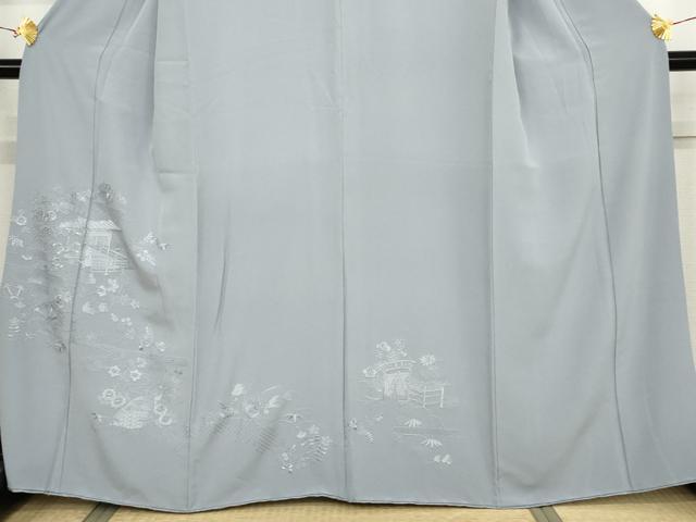 平和屋着物●総刺繍 中国三大刺繍 スワトウ刺繍 汕頭刺繍 無地絵羽訪問着 松竹梅風景文 淡藤色地 正絹 逸品 AABJ3825cs