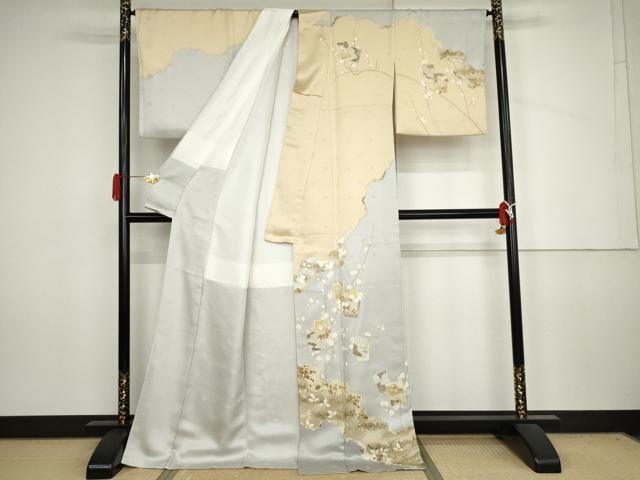 平和屋着物●訪問着 駒刺繍 色紙重ね枝梅文 金彩 正絹 逸品 AABJ3832cs