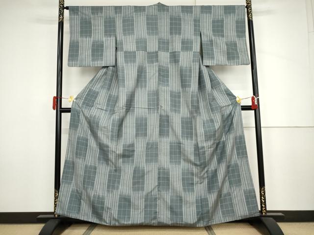 平和屋着物●上質な紬 格子 正絹 逸品 AABJ3833cs
