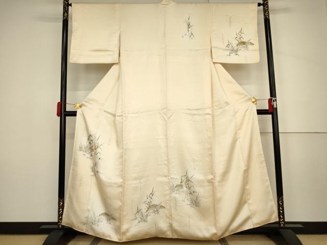 平和屋着物●訪問着 鶴 風景文 暈し染め 正絹 逸品 AABJ3838cs