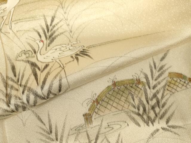 平和屋着物●訪問着 鶴 風景文 暈し染め 正絹 逸品 AABJ3838cs