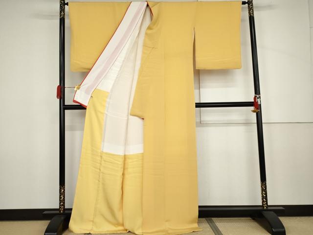 平和屋着物●上質な色無地 花葉色 鬼しぼ縮緬 正絹 逸品 AABJ3839cs