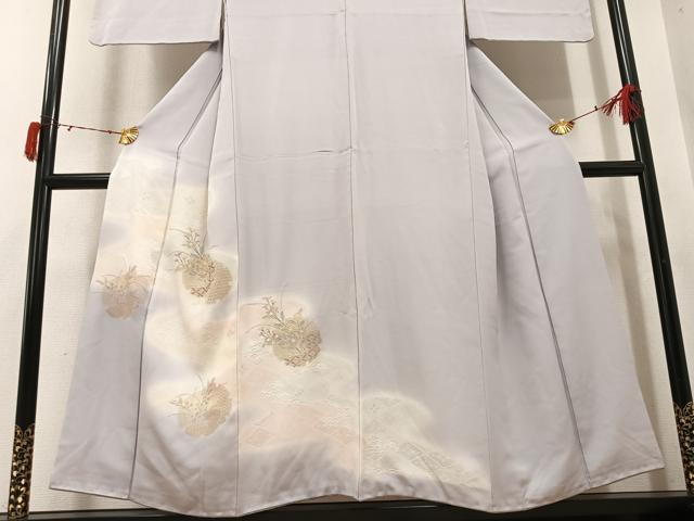 平和屋着物●訪問着 中国三大刺繍 汕頭刺繍 スワトウ刺繍 雪輪草花文 暈し染め 銀糸 正絹 逸品 AABJ3847ph