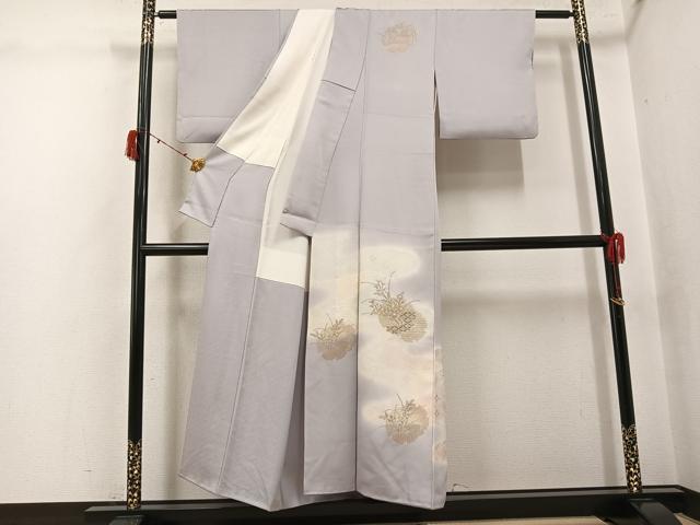 平和屋着物●訪問着 中国三大刺繍 汕頭刺繍 スワトウ刺繍 雪輪草花文 暈し染め 銀糸 正絹 逸品 AABJ3847ph