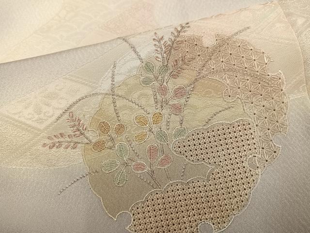 平和屋着物●訪問着 中国三大刺繍 汕頭刺繍 スワトウ刺繍 雪輪草花文 暈し染め 銀糸 正絹 逸品 AABJ3847ph