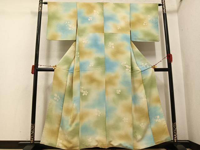 平和屋着物●上質な小紋 地紋起こし 舞葉文 暈し染め 正絹 逸品 AABJ3854ph