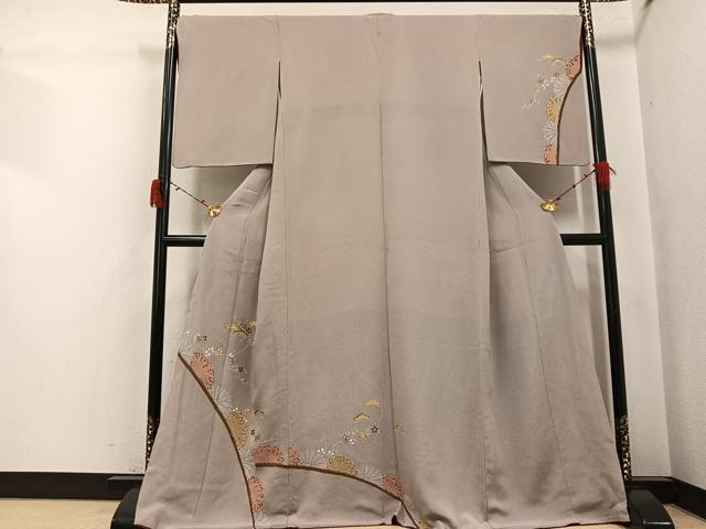 平和屋着物●訪問着 駒刺繍 草花文 金糸 鬼しぼ縮緬 正絹 逸品 AABJ3855ph