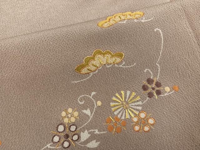 平和屋着物●訪問着 駒刺繍 草花文 金糸 鬼しぼ縮緬 正絹 逸品 AABJ3855ph