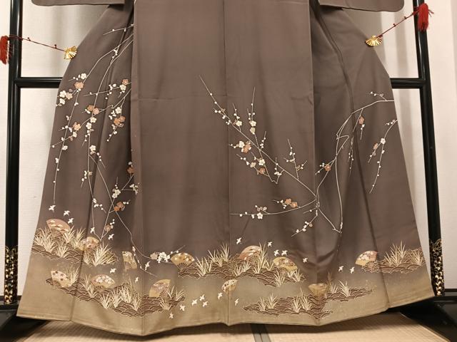 平和屋着物●訪問着 駒刺繍 扇面草花文 暈し染め 金彩 正絹 逸品 AABJ3858ph