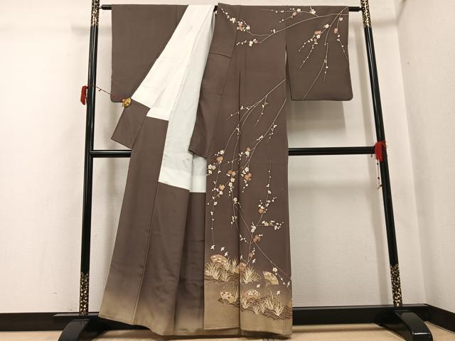 平和屋着物●訪問着 駒刺繍 扇面草花文 暈し染め 金彩 正絹 逸品 AABJ3858ph