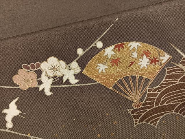 平和屋着物●訪問着 駒刺繍 扇面草花文 暈し染め 金彩 正絹 逸品 AABJ3858ph