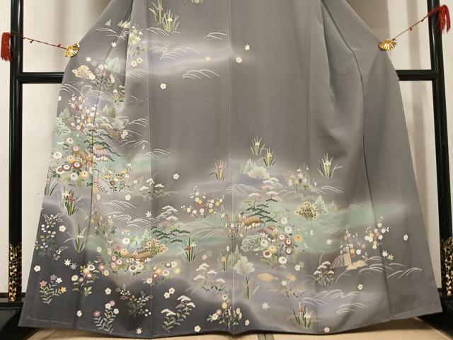 平和屋着物●訪問着 友禅 草花籬風景文 暈し染め 正絹 逸品 未使用 AABJ3863ph