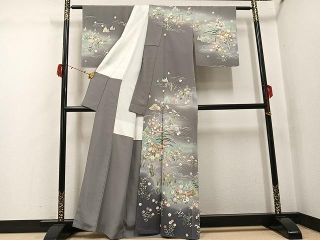 平和屋着物●訪問着 友禅 草花籬風景文 暈し染め 正絹 逸品 未使用 AABJ3863ph