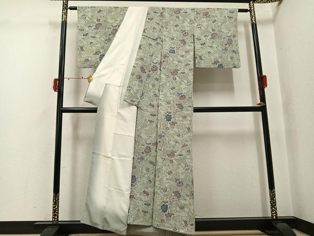 平和屋着物●上質な小紋 型染め 草花文 鬼しぼ縮緬 正絹 逸品 AABJ3865ph
