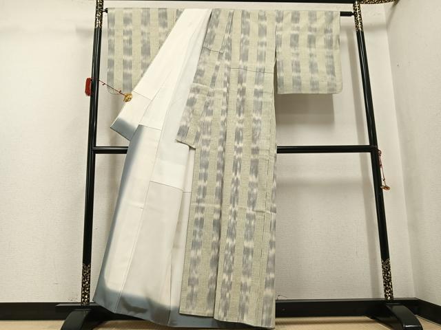 平和屋着物●本場結城紬 重要無形文化財 間道 正絹 逸品 未使用 AABJ3868ph