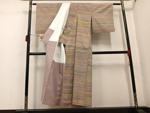 平和屋着物●本場長井紬 手織り 草木染 霞文 証紙付き 正絹 逸品 AABJ3876ph