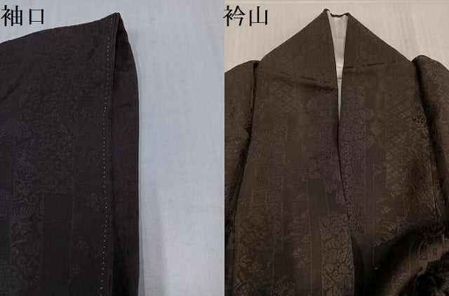 平和屋着物●上質な色無地 幻の染織 花鳥地紋 海松茶色 夢紫美術館謹製 反端付き 正絹 逸品 AABJ3881ph