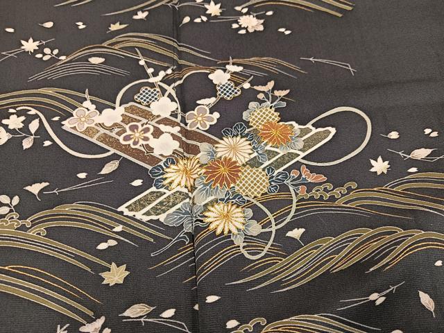 平和屋着物●訪問着 駒刺繍 花筏文 金彩 正絹 逸品 AABJ3886ph