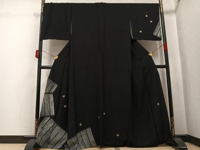 平和屋着物●訪問着 作家物 絞り 刺繍 源氏香 黒地 正絹 逸品 AABJ3890ph