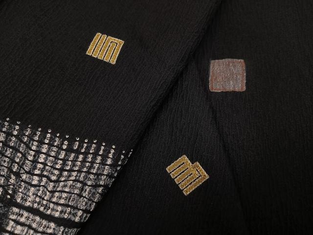 平和屋着物●訪問着 作家物 絞り 刺繍 源氏香 黒地 正絹 逸品 AABJ3890ph
