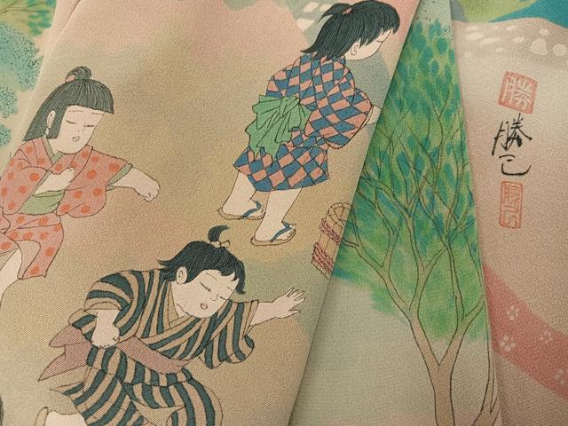 平和屋着物●訪問着 作家物 童子風景文 正絹 逸品 AABJ3892ph